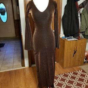 Bronze shimmer high side slits stretchy dress